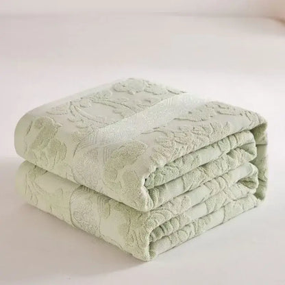 Soft pastel light green decorbites cotton jacquard towel blanket with floral pattern for bedroom sofa decor
