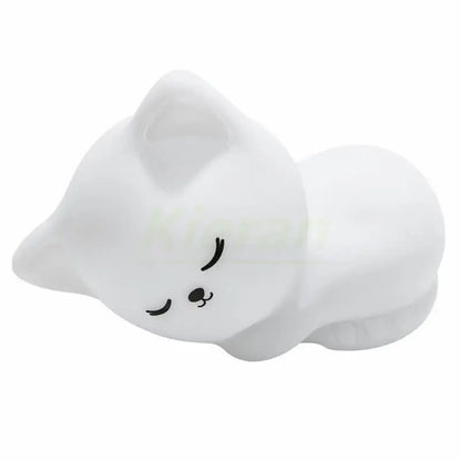 Soft white cat led night light with closed eyes and silicone decorbites cat led for cozy bedroom decor
