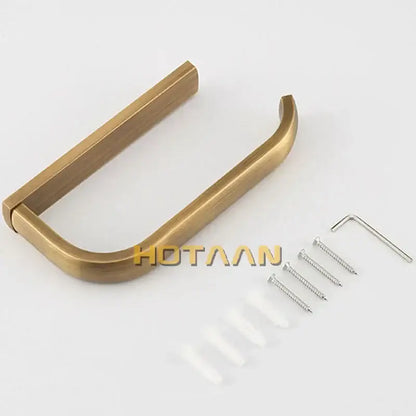 Solid brass finish toilet paper holder with a brass-finished rectangular curved paper holder for bathroom use