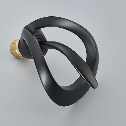Black matte twisted solid brass waterfall basin faucet holder with brass threaded connection for single hole cold water setup