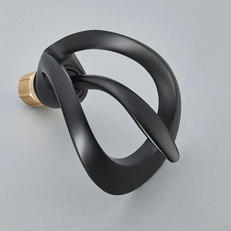 Black matte twisted solid brass waterfall basin faucet holder with brass threaded connection for single hole cold water setup