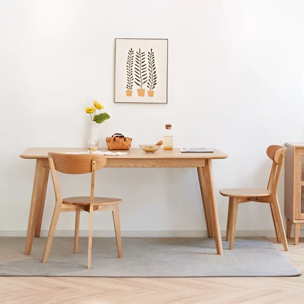 Solid oak white dining room set with comfortable seat depth - Decorbites