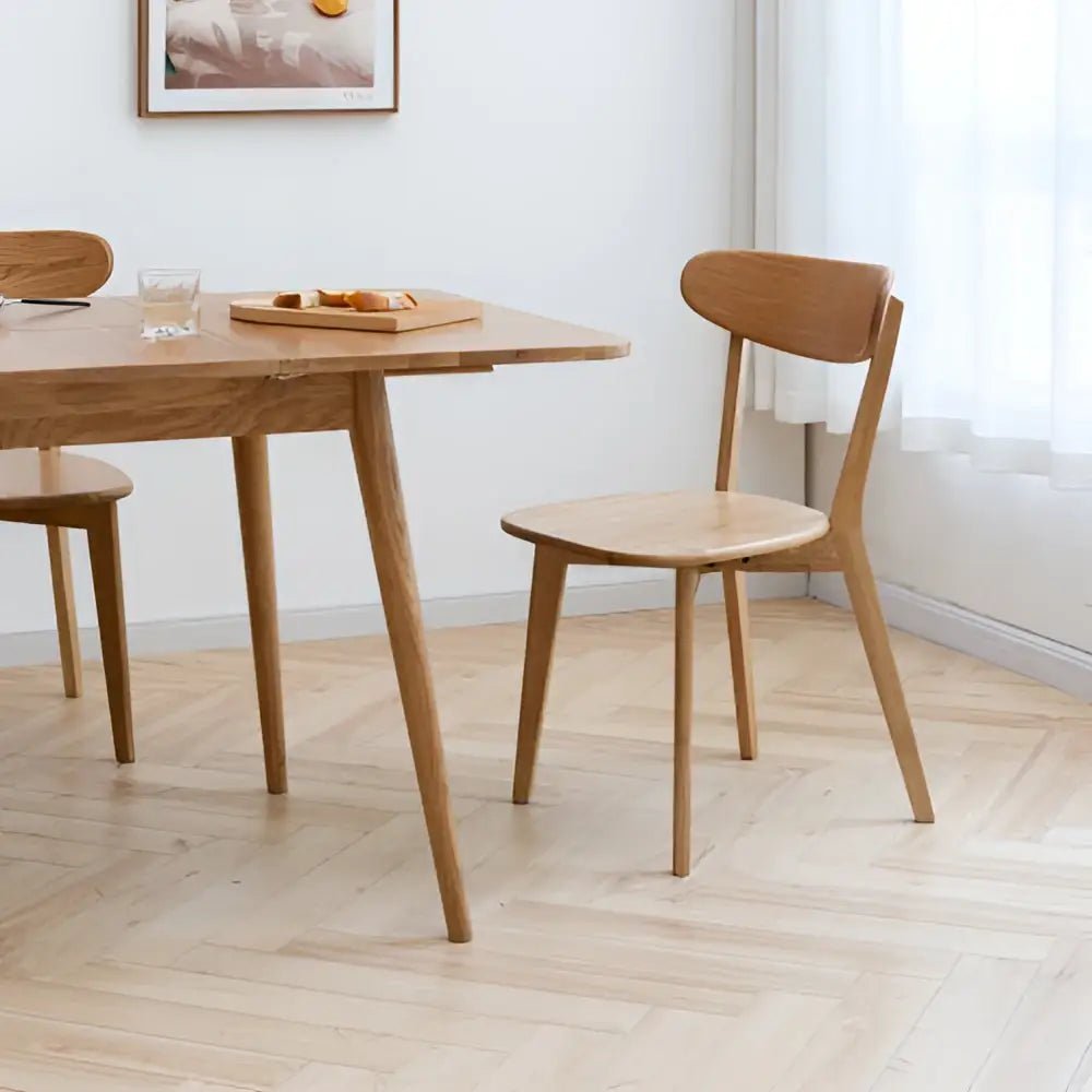 Solid oak white dining room set with comfortable seat depth - Decorbites