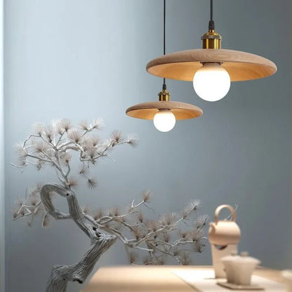 Solid Wood Pendant Light With Three-Color Dimming - Decorbites