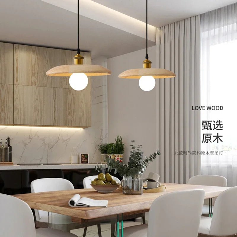 Solid Wood Pendant Light With Three-Color Dimming - Decorbites