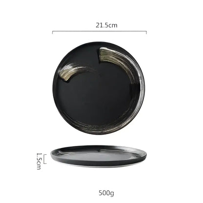 Speckled black and white decorbites ceramic round dinner plate with subtle metallic accent for elegant dining decor