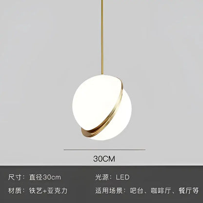 Minimalist spherical pendant light with white acrylic globe and gold lustre led metal ring for living room decorbites gold lustre