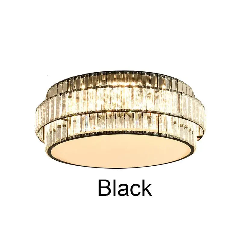 Black ceiling lamp featuring two concentric rings of clear crystal prisms in decorbites crystal led ceiling design