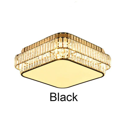Square gold crystal led ceiling lamp with black frame and golden accents for living room decorbites crystal led ceiling lamp