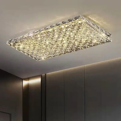 Square gold crystal led ceiling lights featuring a textured surface with warm white led ceiling lights for living room