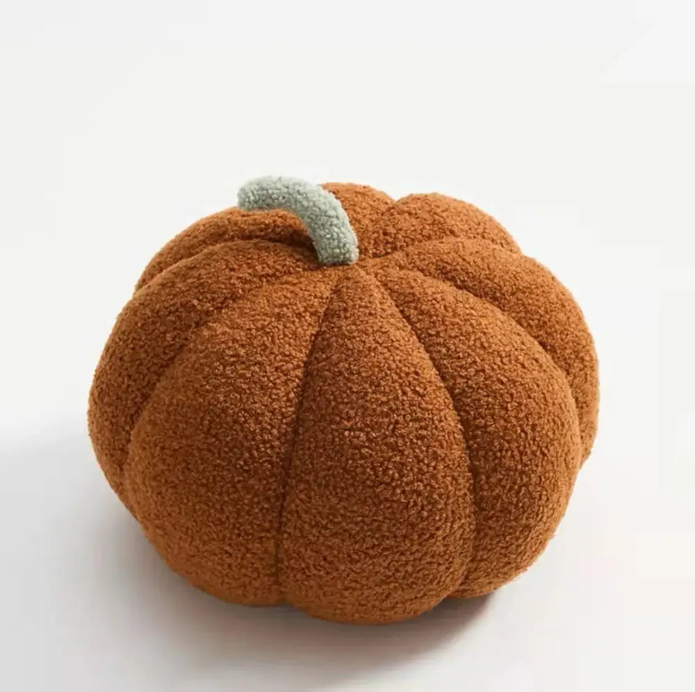 Plush fleece orange pumpkin throw pillow with fuzzy texture and light green stem for decorbites 3d pumpkin decor