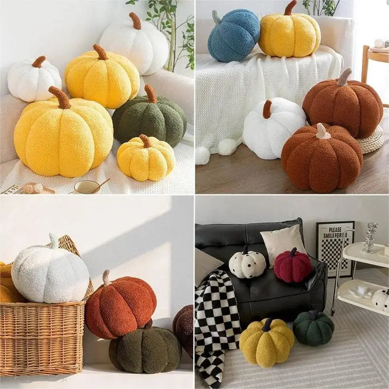 Plush fleece decorbites 3d pumpkin throw pillow in white yellow orange green and burgundy for living room decor