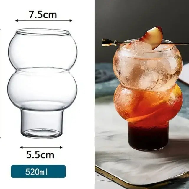 Clear glass double-gourd brew coffee cup with stacked ribbed design 520ml capacity for glass cold brew coffee