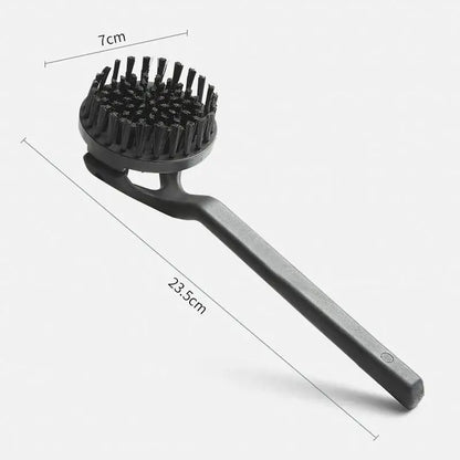 Black plastic coffee maker brush with dense stiff bristles and long handle for stainless steel adjustable coffee maker cleaning