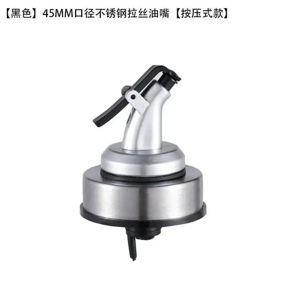 Black and silver stainless steel bottle cap stopper with colored handle and 45mm threaded opening for kitchen use