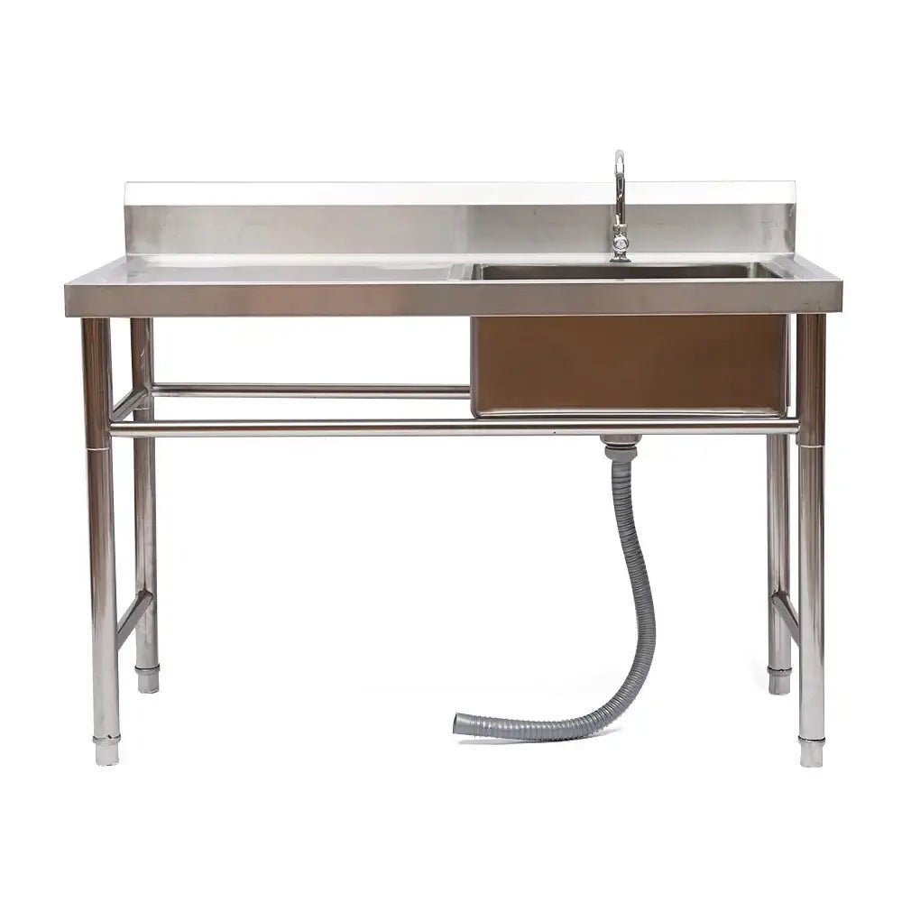 Stainless steel commercial kitchen sink with left platform and faucet - Decorbites