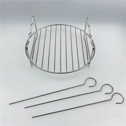 Stainless steel double layer stainless grill rack with curved handles and skewers for kitchen air fryer and bbq use