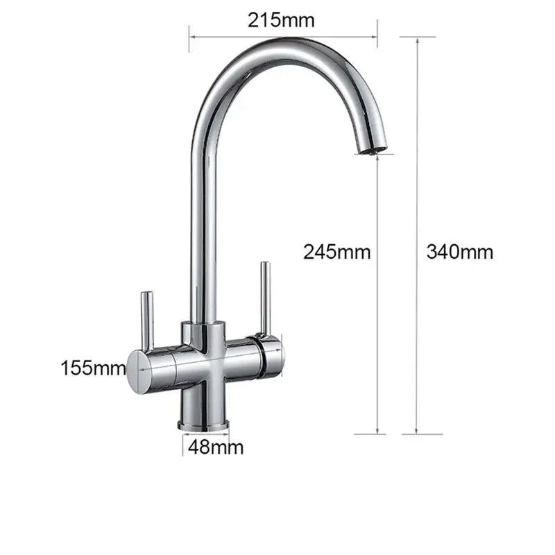 Stainless steel dual handle kitchen faucet with chrome finish curved spout and 360 rotation for high-pressure pull-out use
