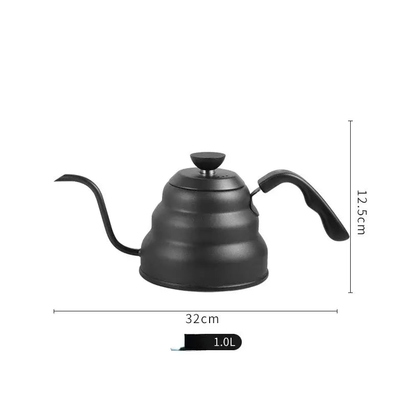 Black matte stainless steel decorbites gooseneck coffee kettle with ribbed body and ergonomic handle for temperature control