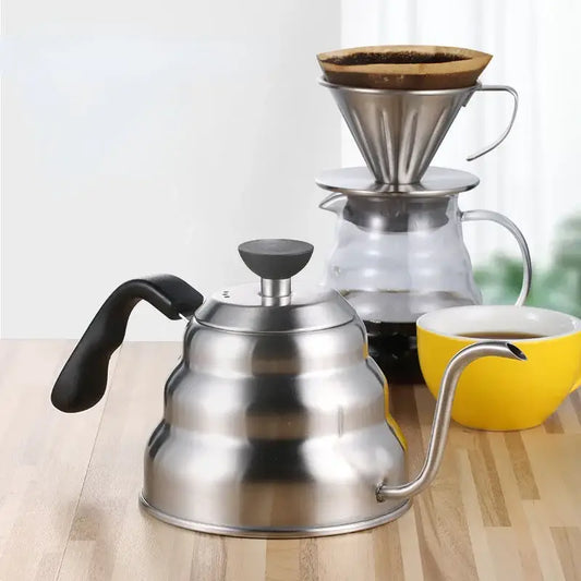 Stainless steel decorbites gooseneck coffee kettle with black ergonomic handle for precise kitchen temperature control