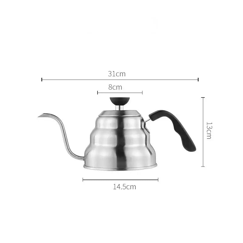 Stainless steel gooseneck coffee kettle with black handle and spout featuring a sleek ribbed design decorbites gooseneck