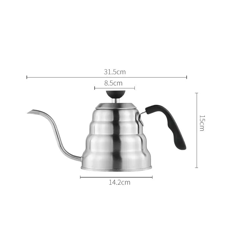 Stainless steel decorbites gooseneck coffee kettle with black handle and ribbed design for kitchen temperature control