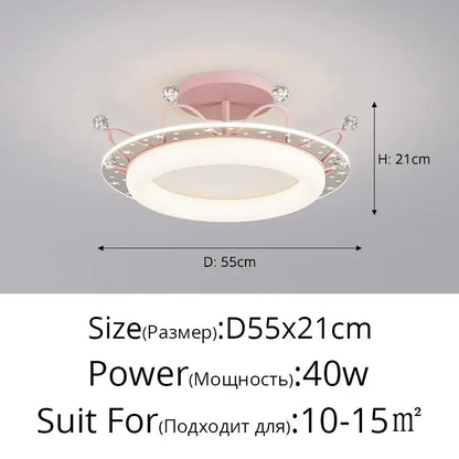 Pink circular ceiling light with star pattern crystal embellishments for decorbites kids room ceiling lighting