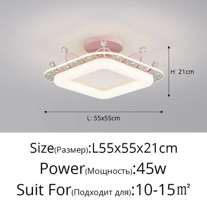 Pink princess-themed kids room ceiling light with crystal accents square design for decorbites kids room decor