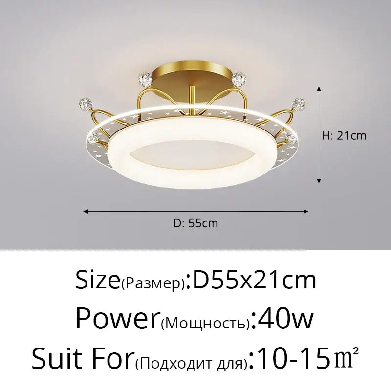 Gold-toned star pattern crystal ceiling light with illuminated white ring for decorbites kids room ceiling use