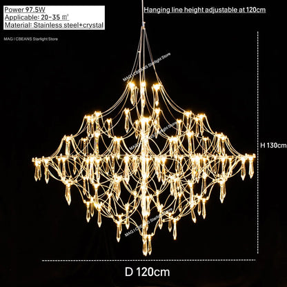 Starry Crystal Firefly Pendant Chandelier in Polished Steel - Decorbites