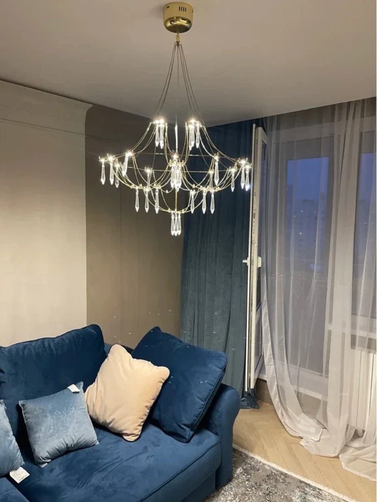 Starry Crystal Firefly Pendant Chandelier in Polished Steel - Decorbites
