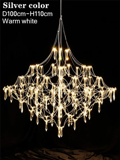 Starry Crystal Firefly Pendant Chandelier in Polished Steel - Decorbites