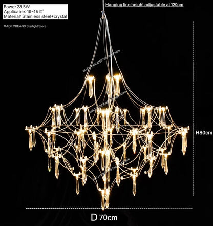 Starry Crystal Firefly Pendant Chandelier in Polished Steel - Decorbites