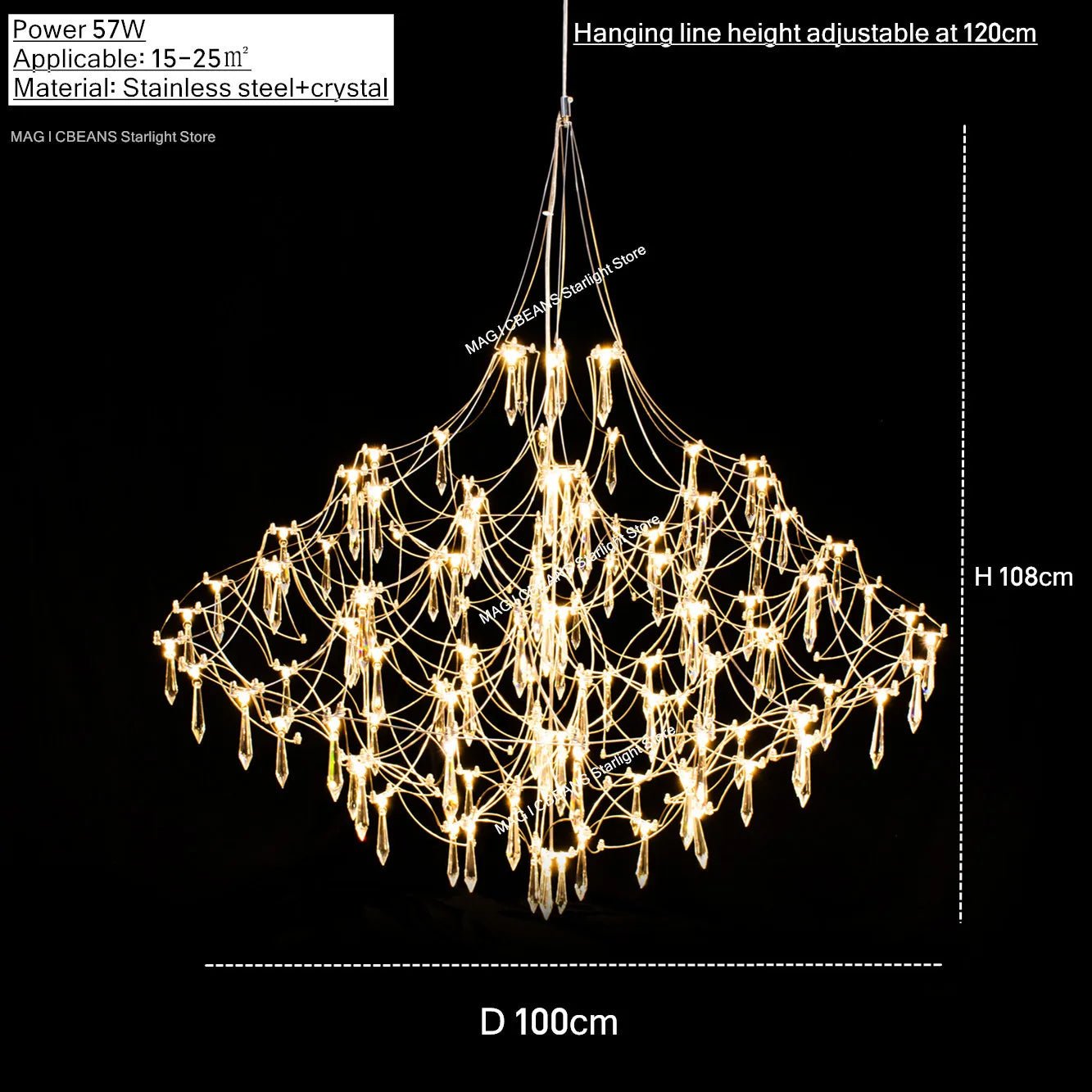 Starry Crystal Firefly Pendant Chandelier in Polished Steel - Decorbites