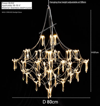Starry Crystal Firefly Pendant Chandelier in Polished Steel - Decorbites