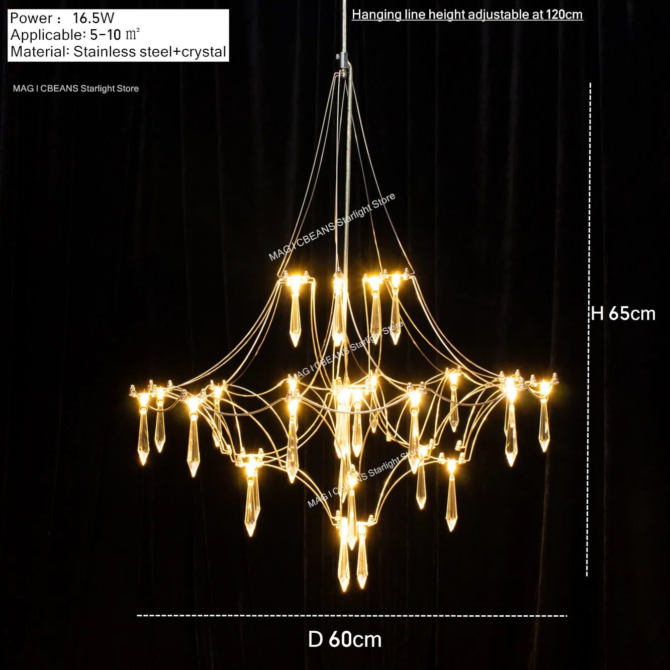 Starry Crystal Firefly Pendant Chandelier in Polished Steel - Decorbites