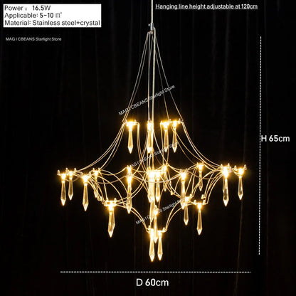 Starry Crystal Firefly Pendant Chandelier in Polished Steel - Decorbites