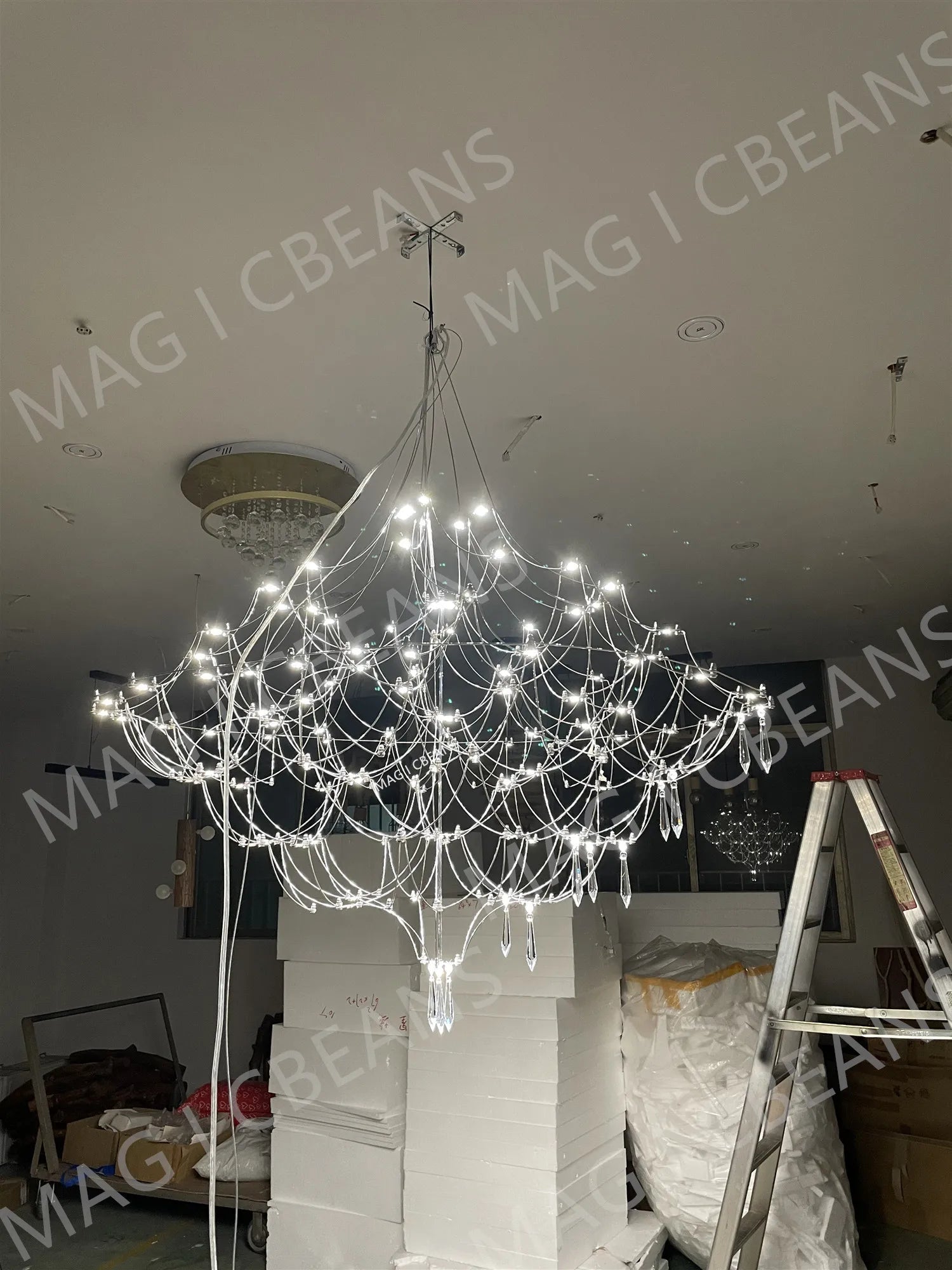 Starry Crystal Firefly Pendant Chandelier in Polished Steel - Decorbites