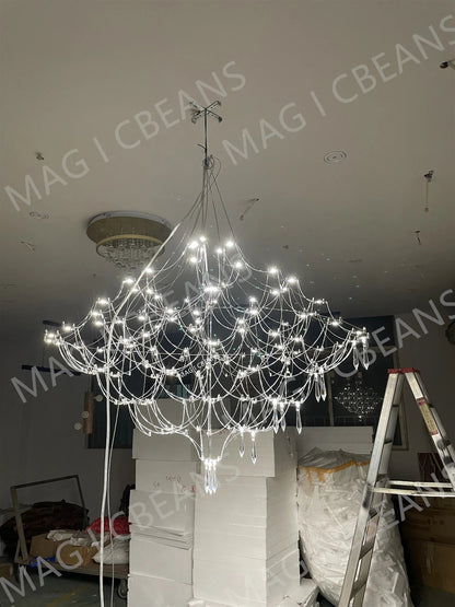 Starry Crystal Firefly Pendant Chandelier in Polished Steel - Decorbites