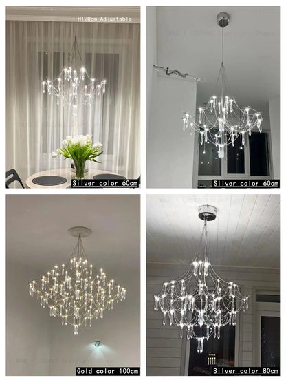 Starry Crystal Firefly Pendant Chandelier in Polished Steel - Decorbites