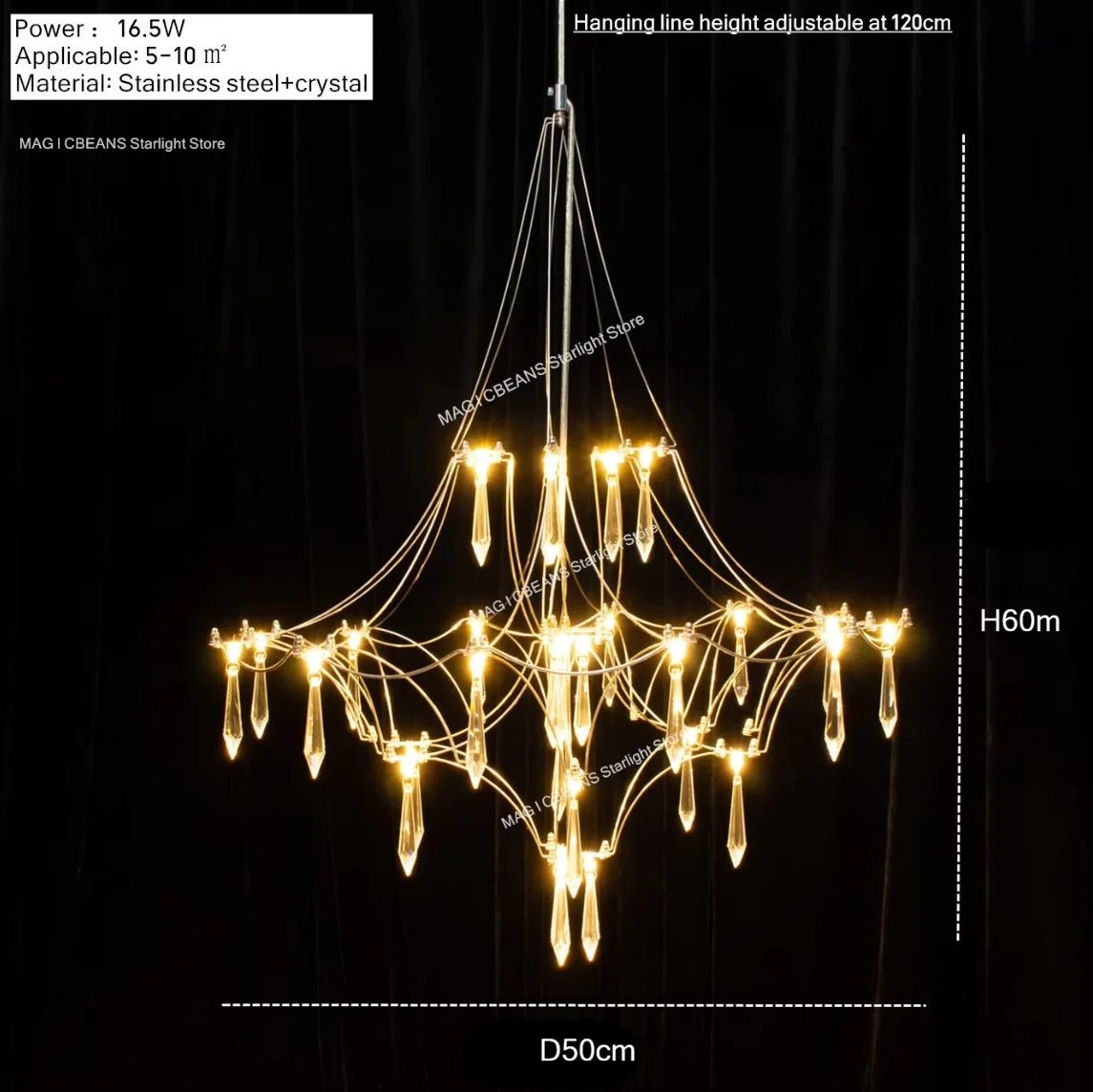 Starry Crystal Firefly Pendant Chandelier in Polished Steel - Decorbites