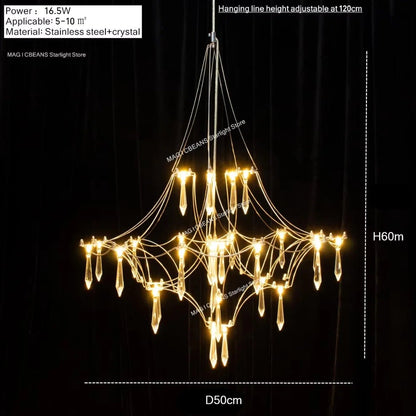 Starry Crystal Firefly Pendant Chandelier in Polished Steel - Decorbites