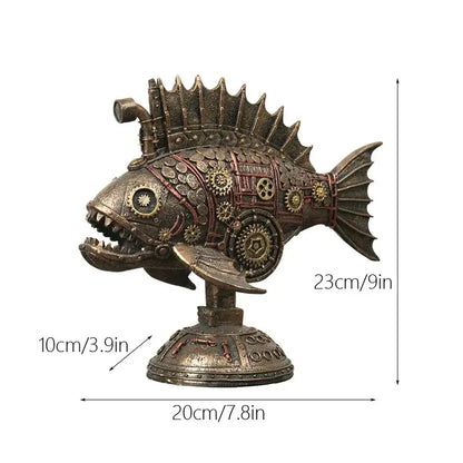 Steampunk bronze whale figurine with brass and copper gears made from decorbites blackfish resin for office decor