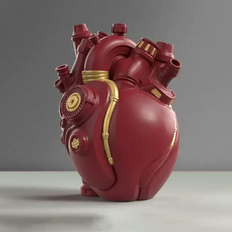Steampunk red and gold mechanical heart cardiac vase by decorbites for unique living room decorbites heart cardiac display