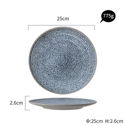 Decorbites ceramic dinner plate set featuring a 25cm textured blue and white speckled ceramic dinner plate