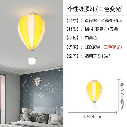 Striped fabric hot air balloon lamp in white and yellow made of aluminum acrylic and brass for kids bedroom decorbites hot air