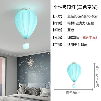 Light blue striped fabric hot air balloon lamp with metallic accents for kids bedroom by decorbites hot air