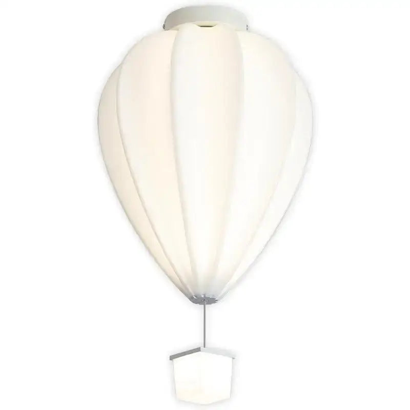 White hot air balloon lamp with sleek striped fabric design and soft diffused lighting for kids bedroom decorbites hot air