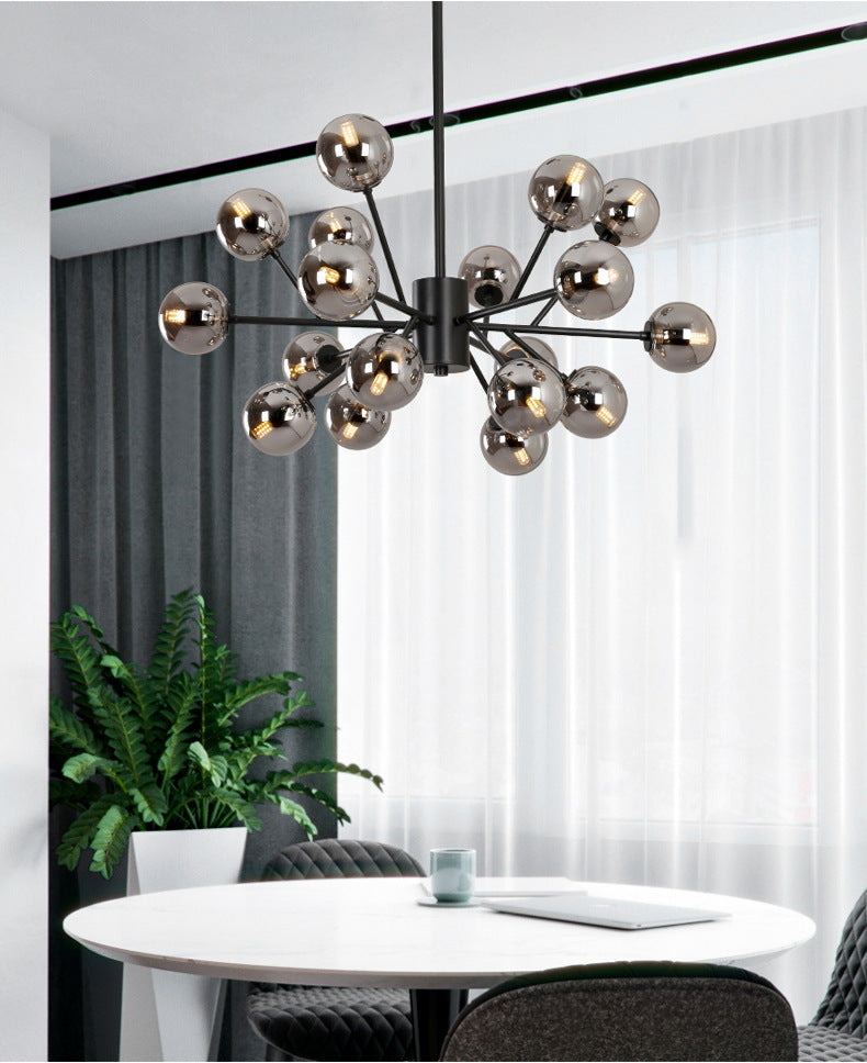 Brass Glass LED Chandelier 18-Head Amber Glow