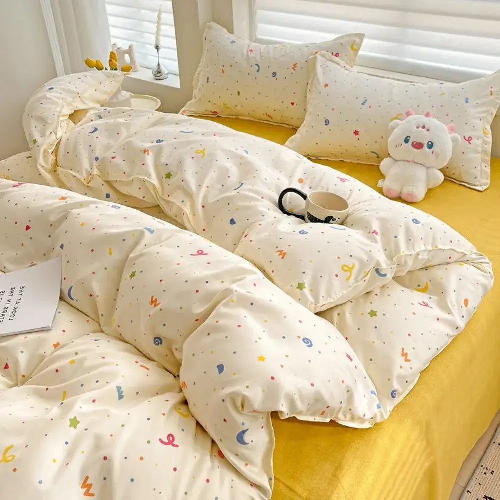 Decorbites summer bedding set twin queen with cream quilted comforter and multicolored celestial abstract patterns